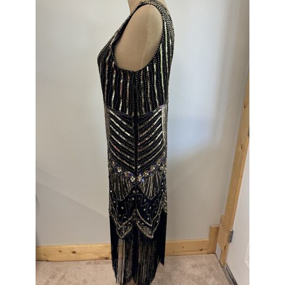 Black Dress with Gold sequins M With Bottom Fringe,Sexy,Heavy Embellishments - Picture 8 of 13